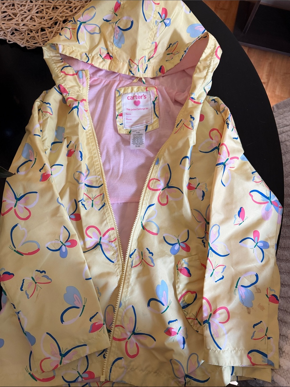 Carter's Yellow Butterfly Print Hooded Raincoat with Pink Lining